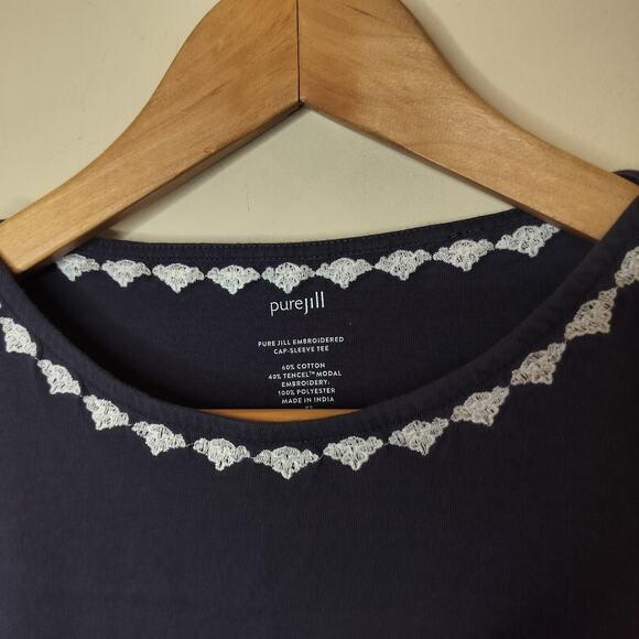 J Jill Pure Jill Embroidered Cap Sleeve Tee - Picture 5 of 7